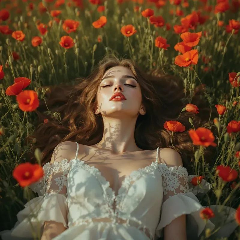 Beautiful Women Lying Among Flowers