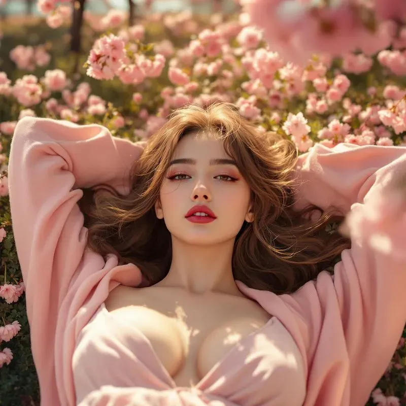 Beautiful Women Lying Among Flowers