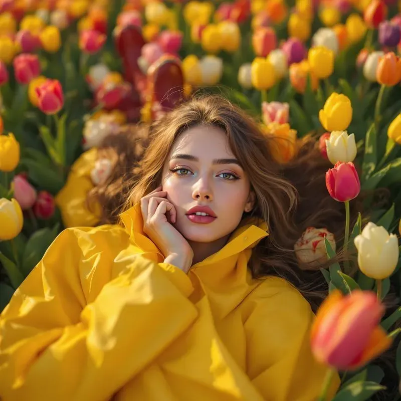 Beautiful Women Lying Among Flowers