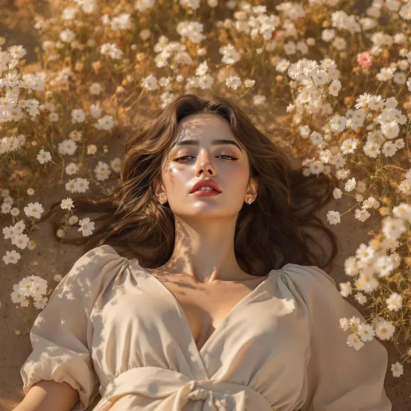 Beautiful Women Lying Among Flowers