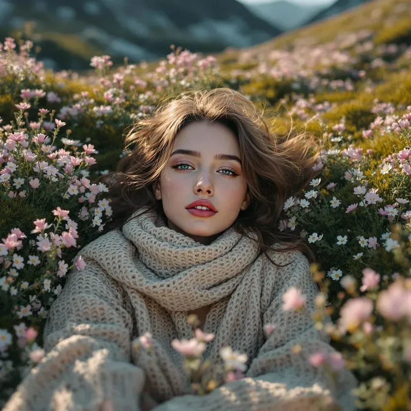 Beautiful Women Lying Among Flowers