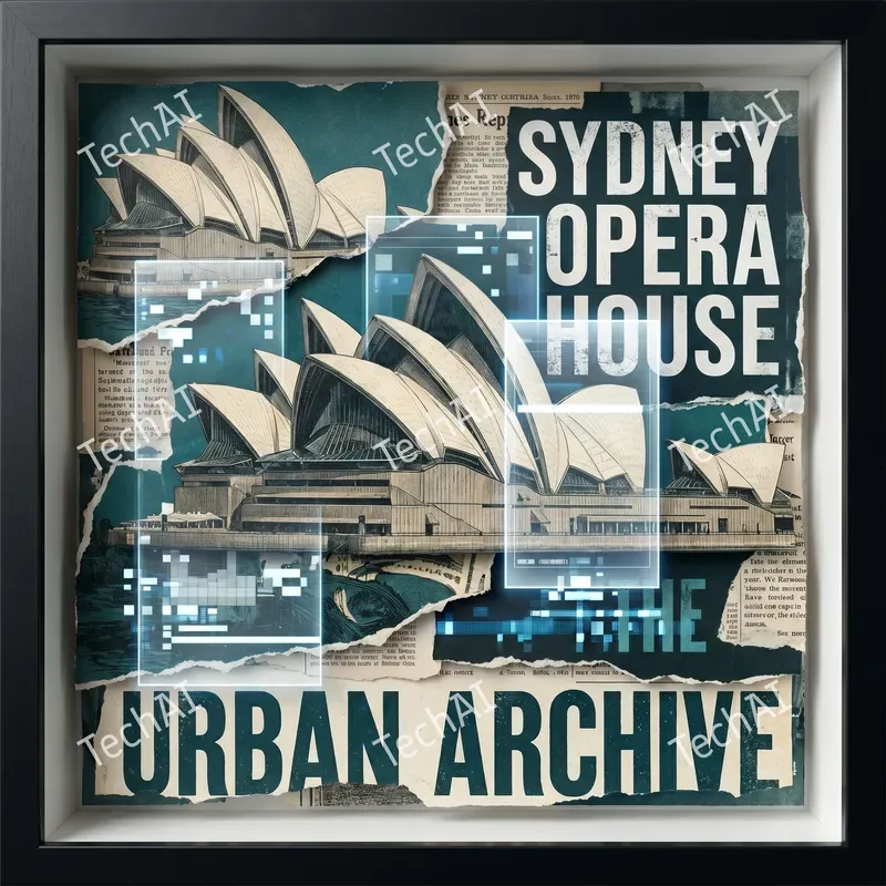 Vintage Teal Modern Collage Art
