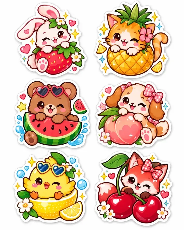 Retro Kawaii Vinyl Sticker Pack Sheets