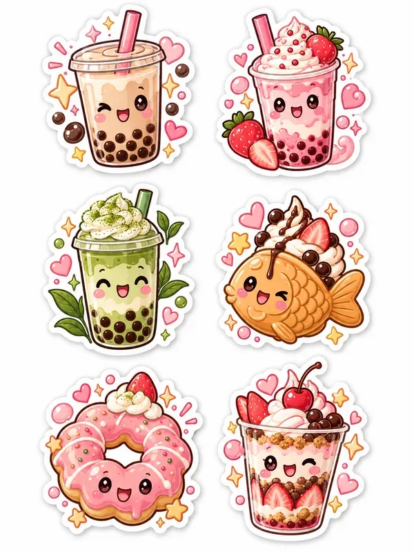 Retro Kawaii Vinyl Sticker Pack Sheets