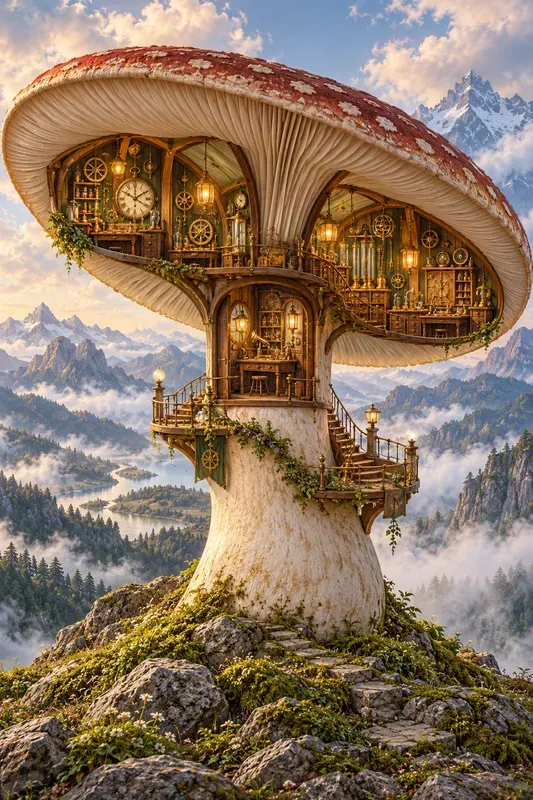 Whimsical Mushroom Workshop Art