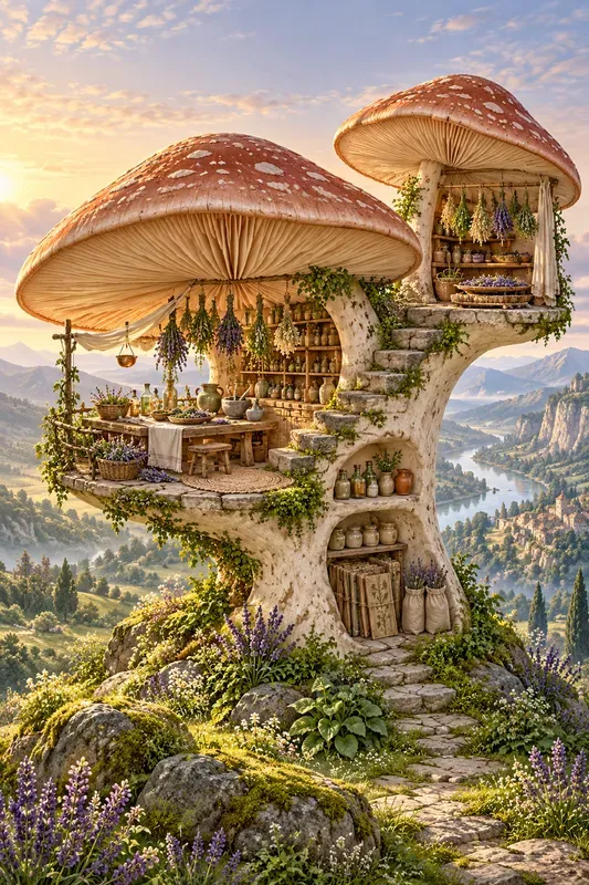 Whimsical Mushroom Workshop Art