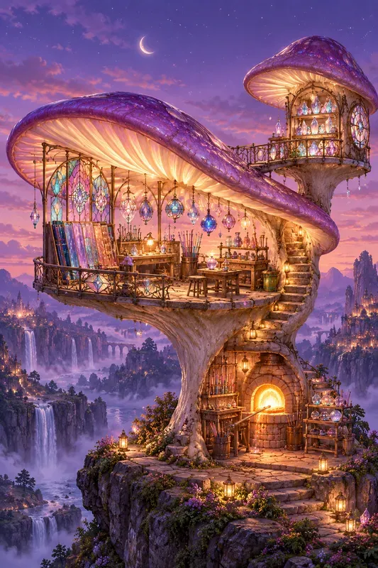 Whimsical Mushroom Workshop Art