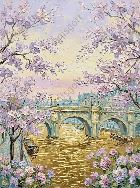 Romantic Paris Gold Impasto Landscapes