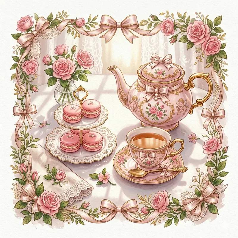 Coquette Tea Set Macaron Clipart
