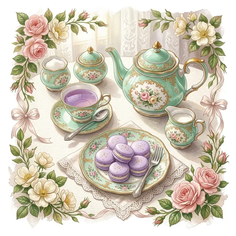 Coquette Tea Set Macaron Clipart