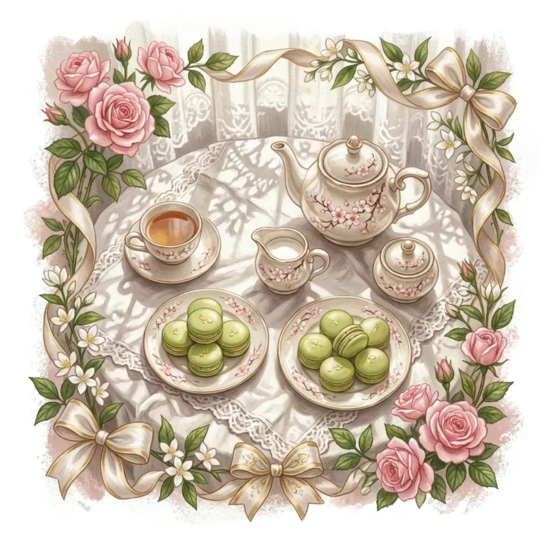 Coquette Tea Set Macaron Clipart