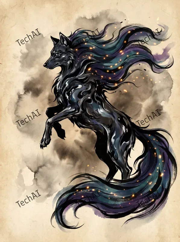 Japanese Ink Wash Cosmic Art