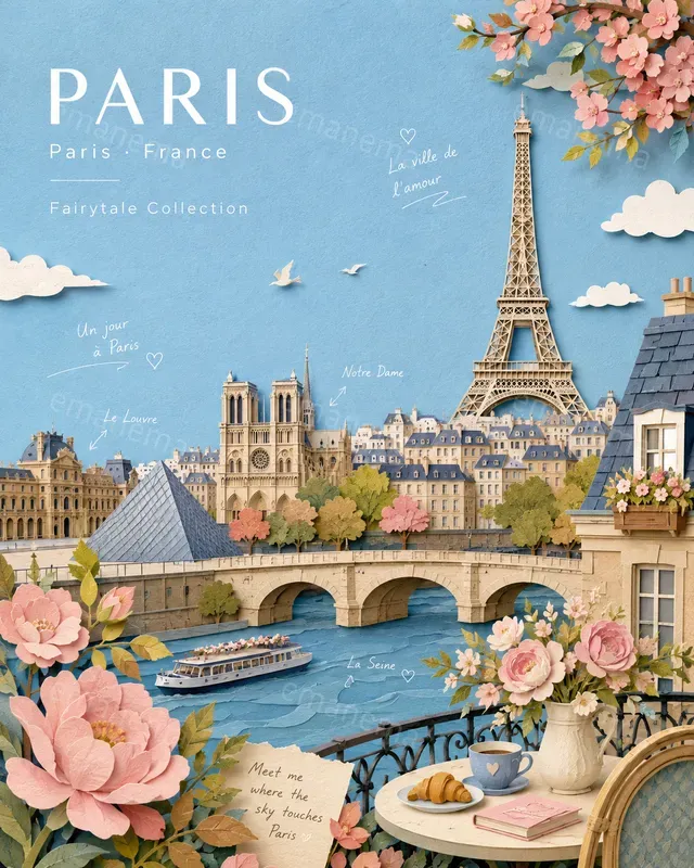 3D Paper Collage Travel Posters