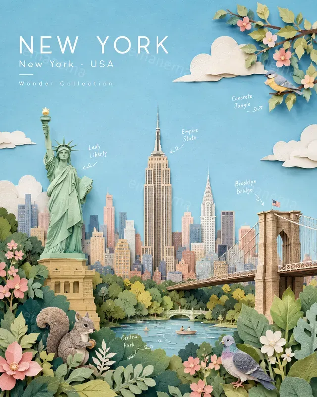 3D Paper Collage Travel Posters