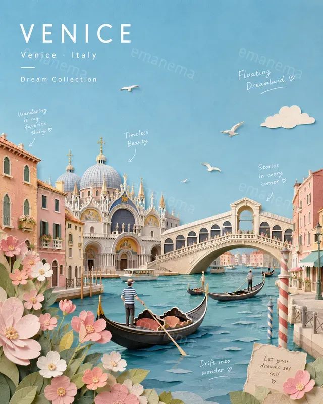 3D Paper Collage Travel Posters