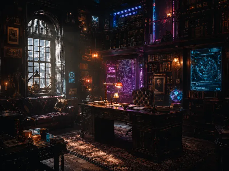 Dark Academia Cyberpunk Interiors