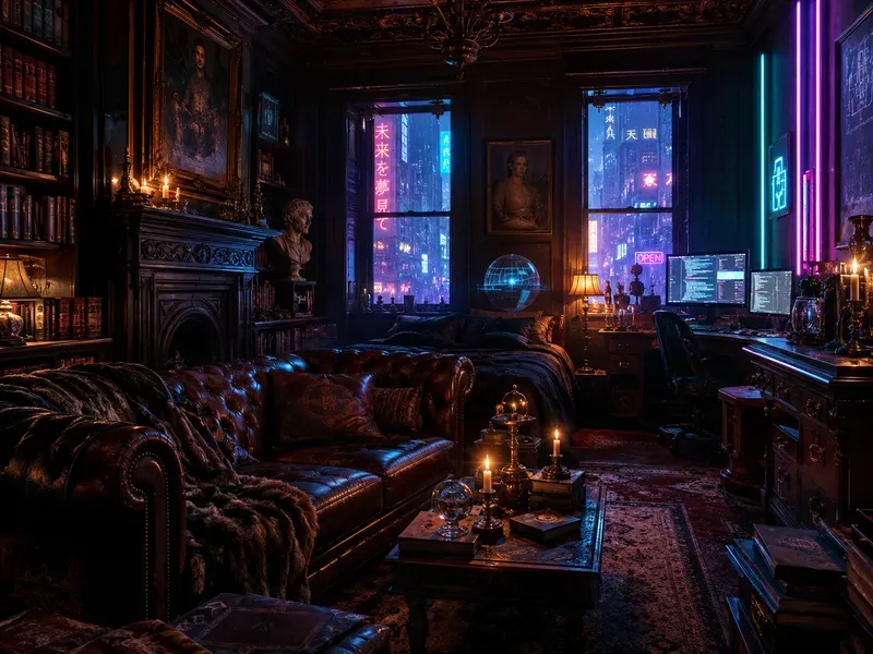 Dark Academia Cyberpunk Interiors
