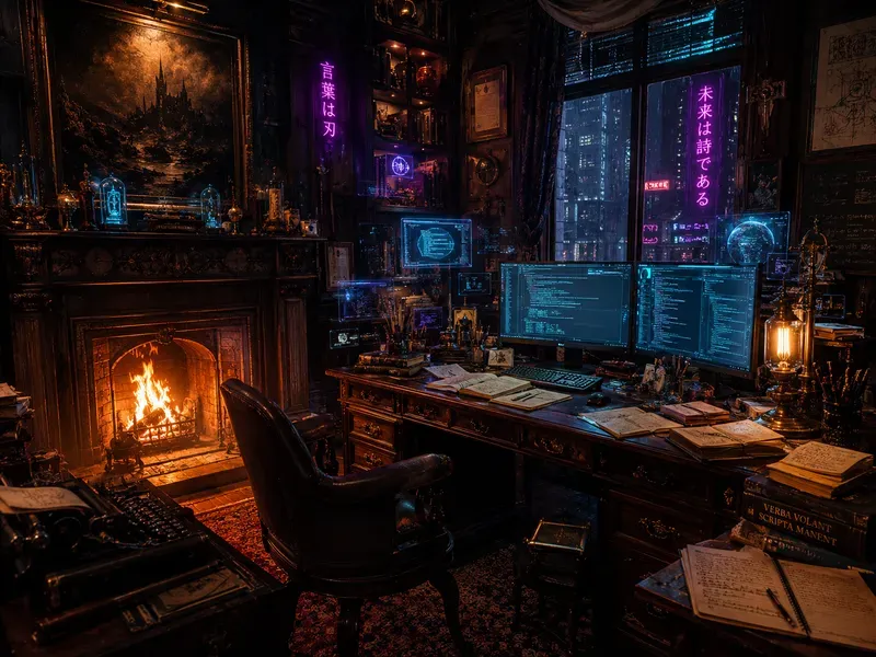 Dark Academia Cyberpunk Interiors