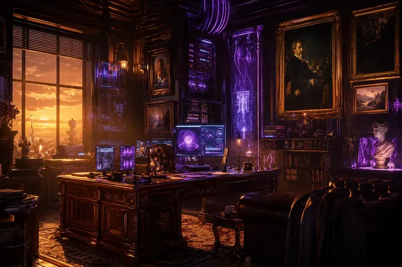 Dark Academia Cyberpunk Interiors