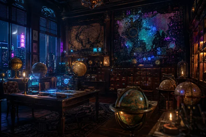 Dark Academia Cyberpunk Interiors