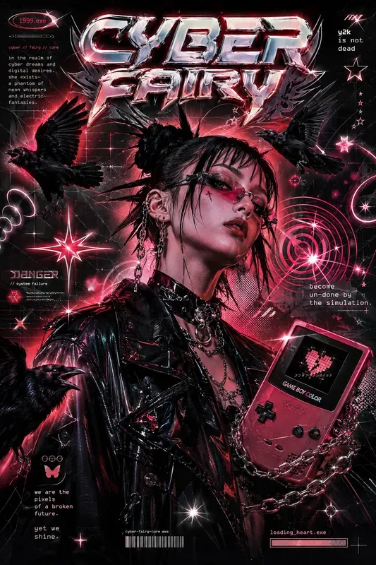 Y2k Cyber Fairy Collage Posters