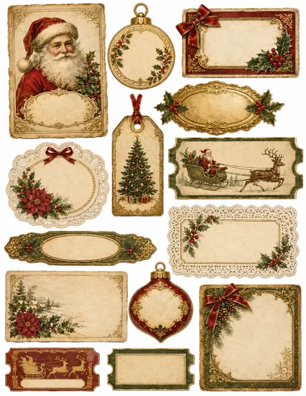 Victorian Christmas Ephemera Cards Tags