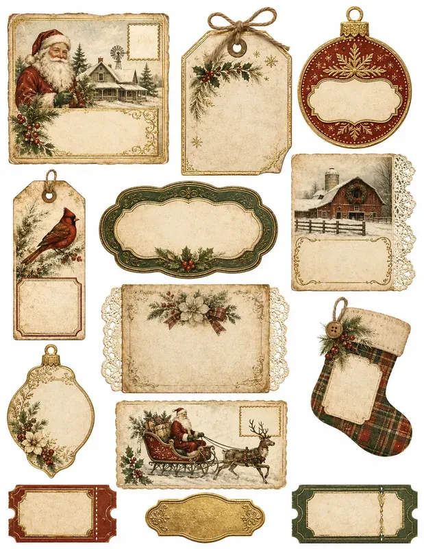 Victorian Christmas Ephemera Cards Tags