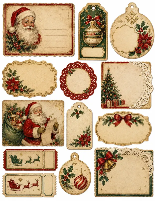 Victorian Christmas Ephemera Cards Tags