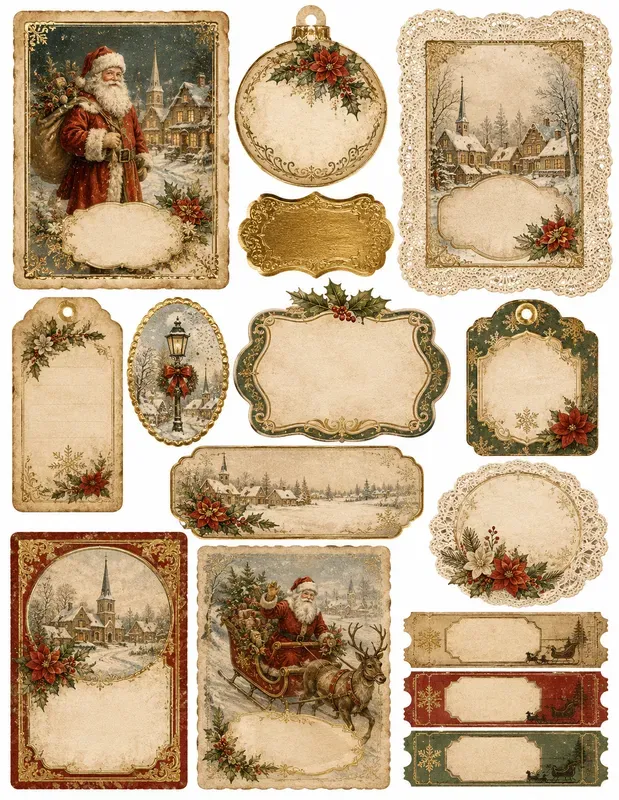 Victorian Christmas Ephemera Cards Tags