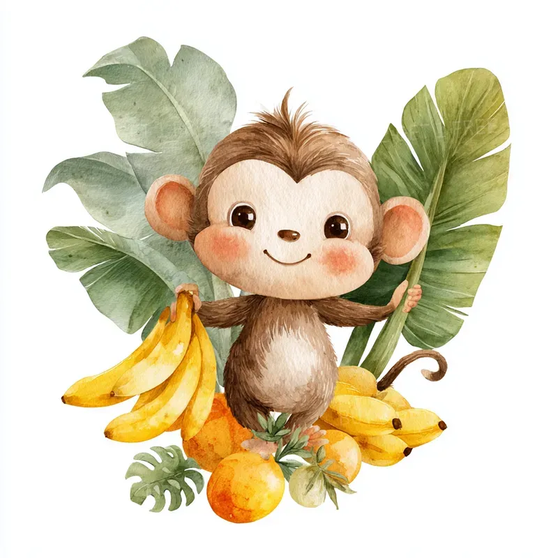 Cute Jungle Animal Fruit Watercolors