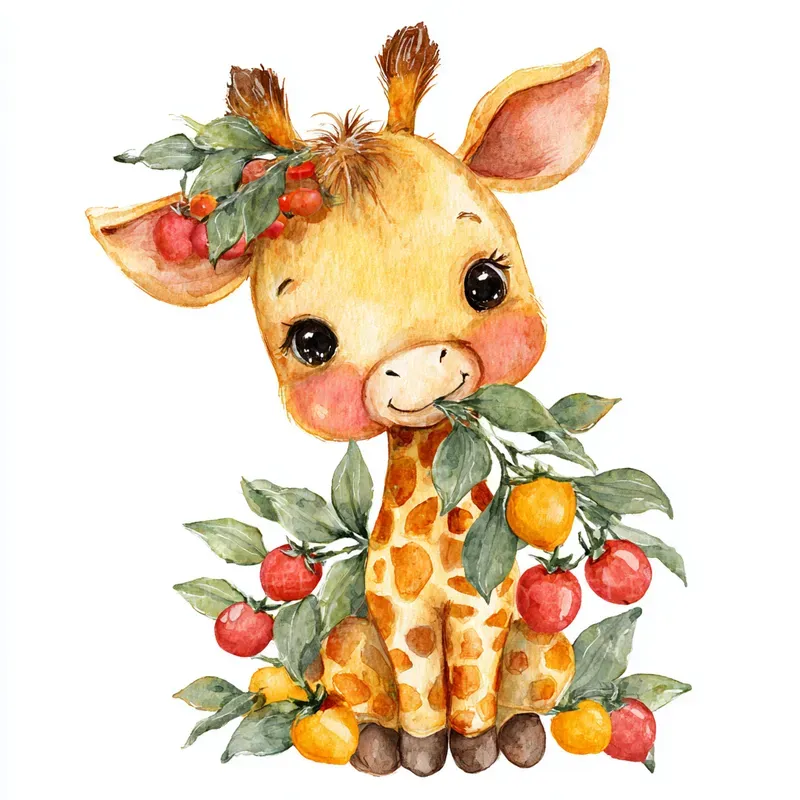 Cute Jungle Animal Fruit Watercolors