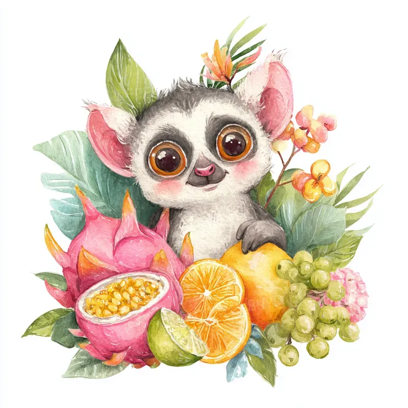Cute Jungle Animal Fruit Watercolors