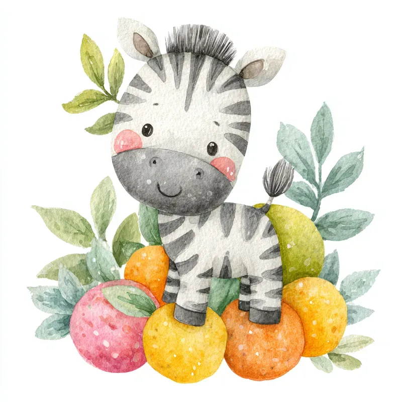 Cute Jungle Animal Fruit Watercolors