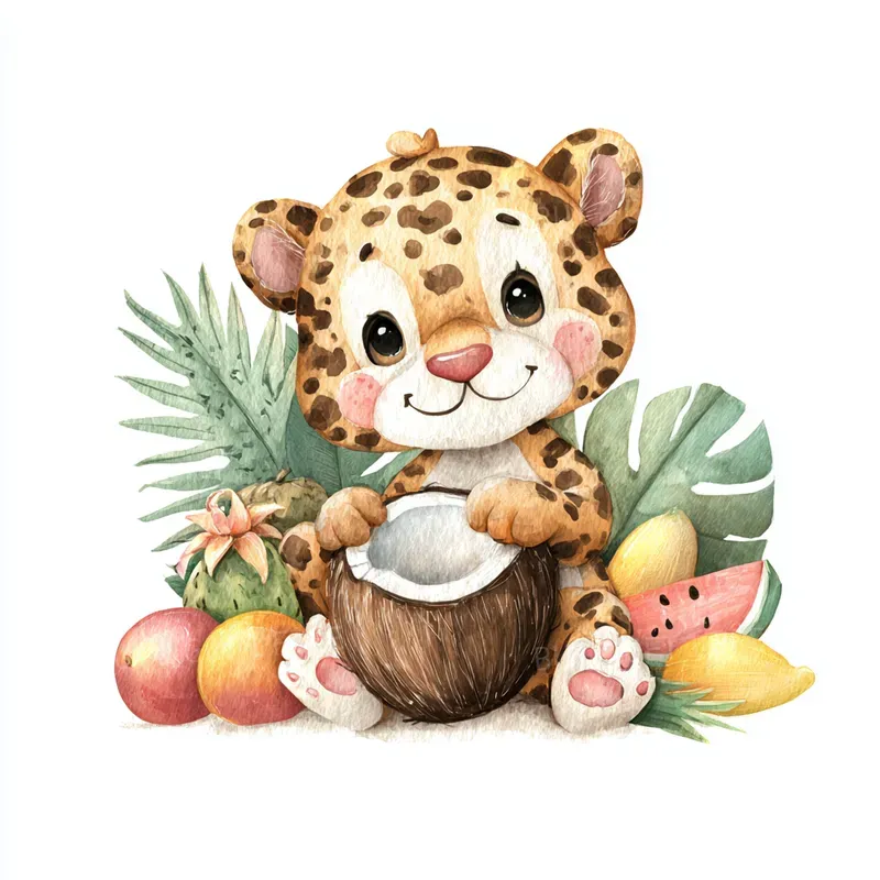 Cute Jungle Animal Fruit Watercolors