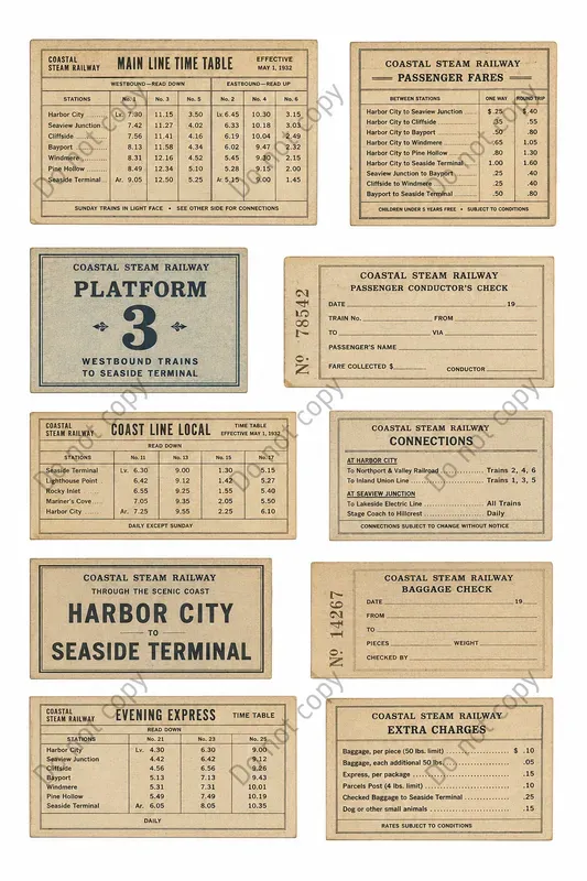 Vintage Timetable Strip Sheets
