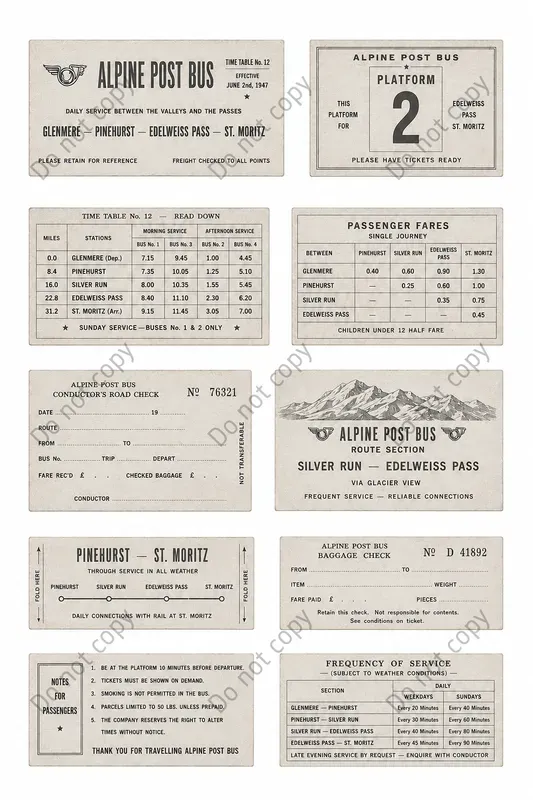 Vintage Timetable Strip Sheets