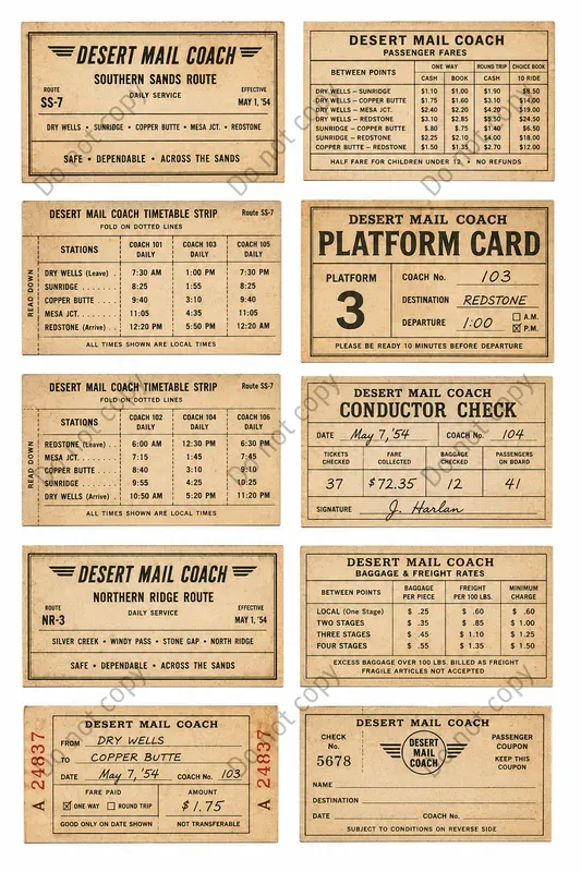 Vintage Timetable Strip Sheets