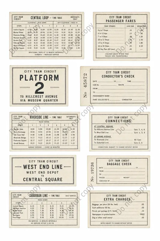 Vintage Timetable Strip Sheets