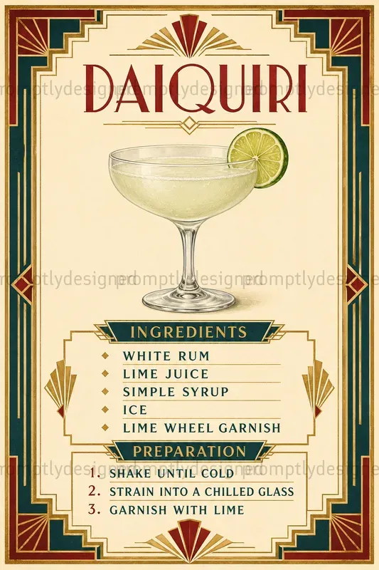 Art Deco Cocktail Recipe Cards