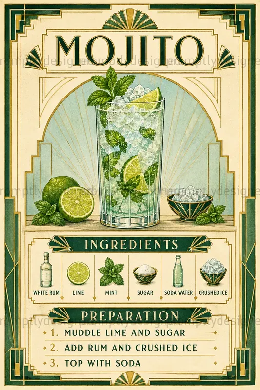 Art Deco Cocktail Recipe Cards