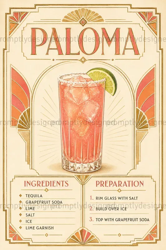 Art Deco Cocktail Recipe Cards