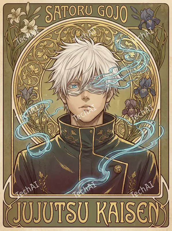Art Nouveau Floral Portrait Art