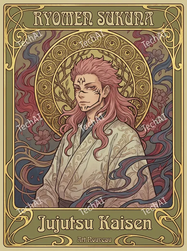 Art Nouveau Floral Portrait Art