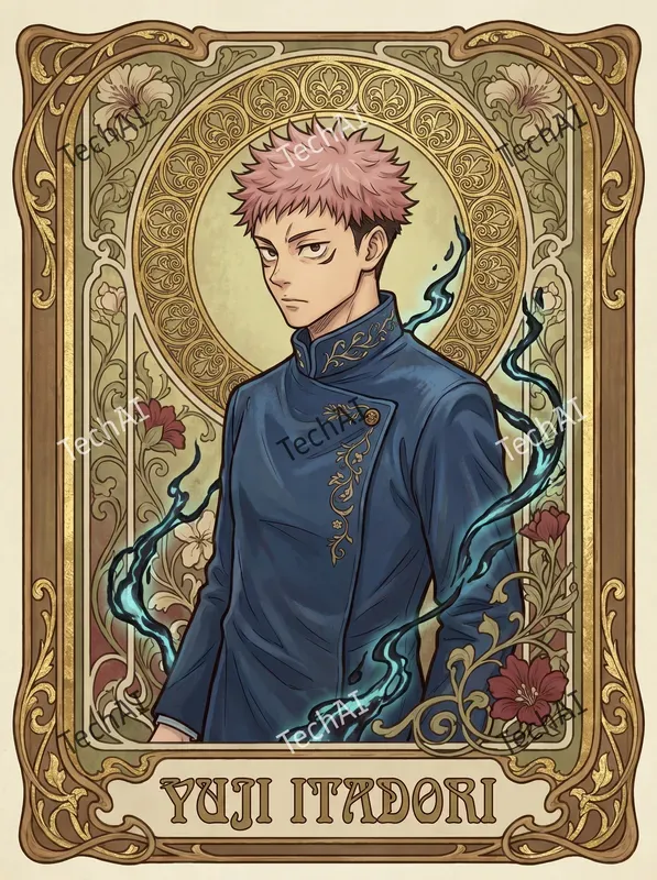 Art Nouveau Floral Portrait Art
