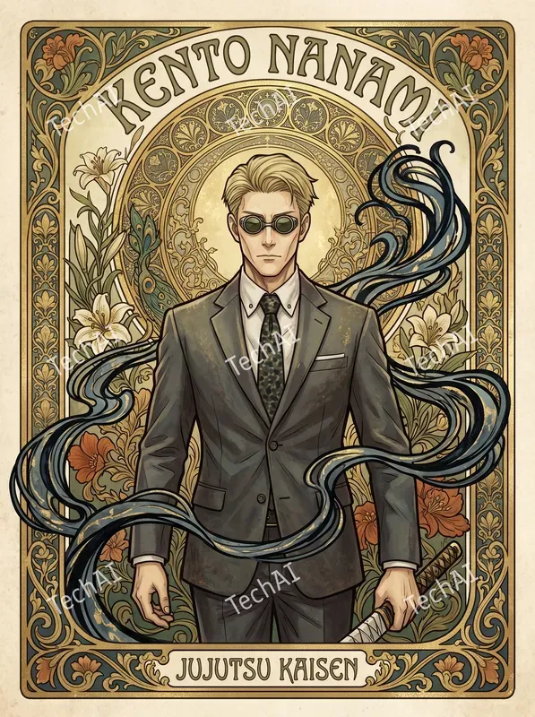 Art Nouveau Floral Portrait Art