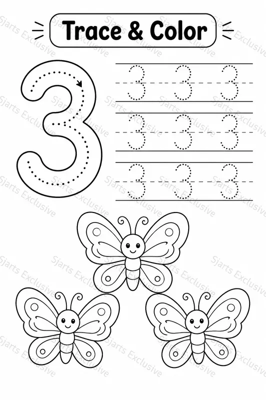 Premium Number Trace Color Worksheets