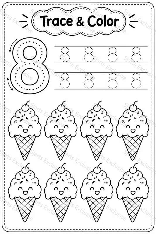 Premium Number Trace Color Worksheets