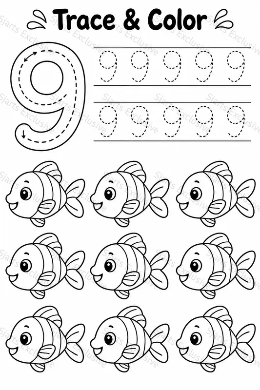 Premium Number Trace Color Worksheets