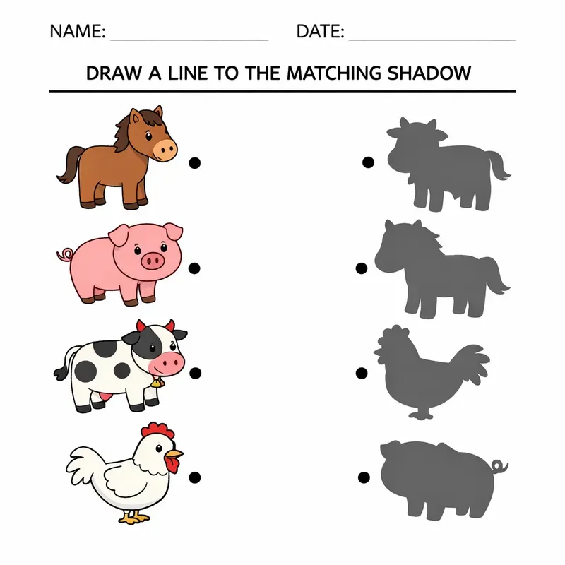 Shadow Matching Worksheets For Kids