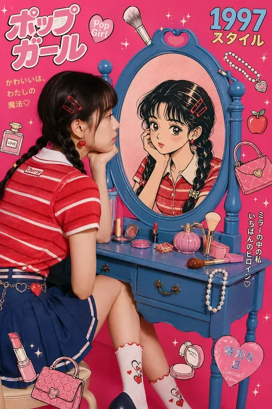 Mixed Media Y2k Anime Mirror Portraits